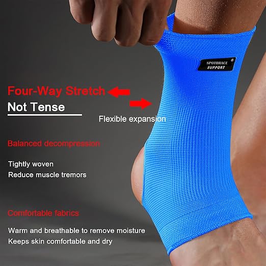 SPOTBRACE Ankle Brace Compression Sleeve, Ankle Support For Women Men 2Pack | Elastic, Open Heel, Blue, Breathable, Thin, Soft, Foot Compression Sock Wrap for Swelling, Plantar Fasciitis, Sprain, Size L