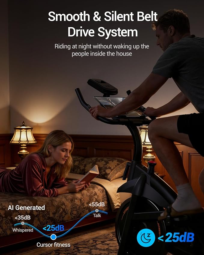 CURSOR FITNESS Exercise Bike, Stationary Bikes for Home with Brake Pad | Low Noise Indoor Bike for Home with Exclusive App, Workout Bike with Tablet Mount for Weight Loss, 300 lb Weight Capacity