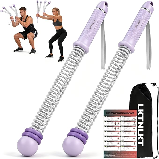 Weighted Ropeless Battle Ropes Adjustable Weight - Portable Cordless Battle Ropes for Home Gym with Workout Poster, Strength Building, HIIT & Low-Impact Cardio Training for Men & Women (Purple)