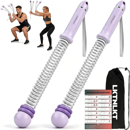 Weighted Ropeless Battle Ropes Adjustable Weight - Portable Cordless Battle Ropes for Home Gym with Workout Poster, Strength Building, HIIT & Low-Impact Cardio Training for Men & Women (Purple)