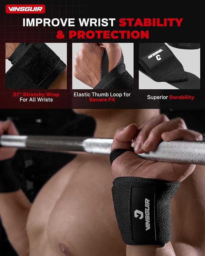 VINSGUIR Wrist Wraps for Weightlifting, [USPA Approved] Lifting Straps for Wrist Support with Heavy Duty Thumb Loop, Gym Wrist Brace for Working Out, Crossfit, Powerlifting, for Men&Women