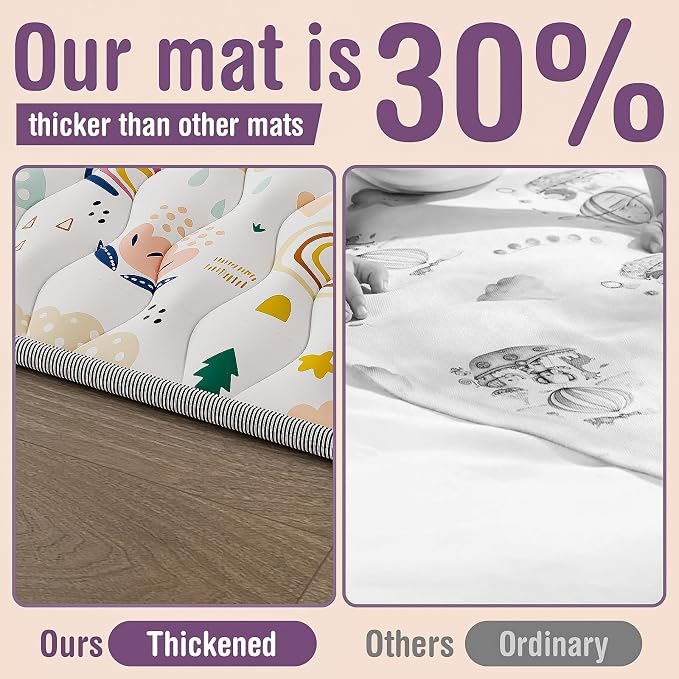 Baby Play Mat for Floor, Thick Soft 50" X 50" Baby Floor Play Mat, Machine Washable and Non-Slip Baby Play Mats, Waterproof Crawling Play Mat for Babies, Toddlers & Infants, Rainbow and Animal