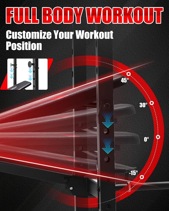 OPPSDECOR Standard Weight Bench Set with Squat Rack, 900LBS Adjustable Bench Press Set with Leg Extension and Leg Curl, Foldable Flat Incline Decline Workout Bench for Home Gym Full Body Training