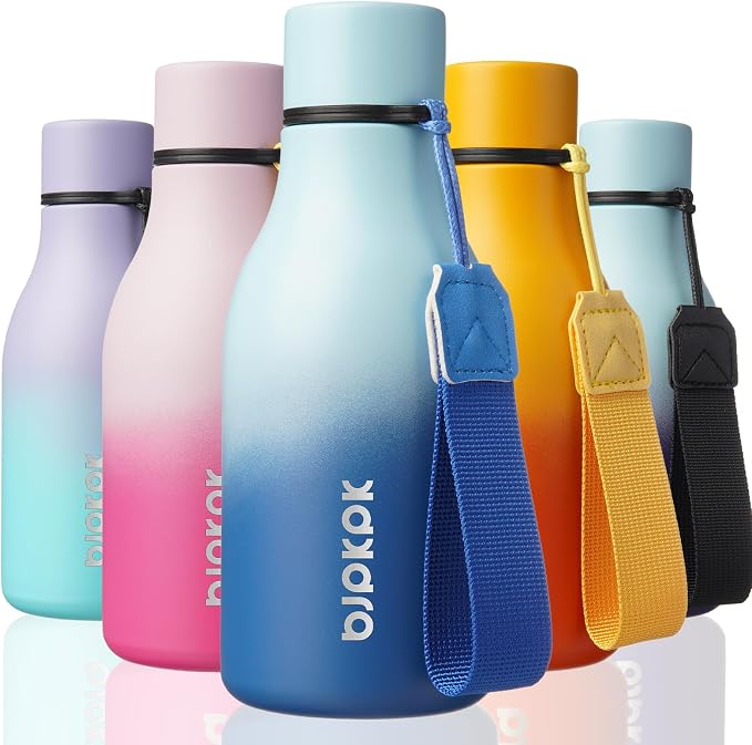 BJPKPK 12oz Insulated Water Bottle, Stainless Steel Bottle with Carry Strap | Keep Cold & Hot Vacuum Insulation, Leak-Proof BPA-Free Design, Slim Bottle Fits Most Cup Holders for Gym, Office & Travel