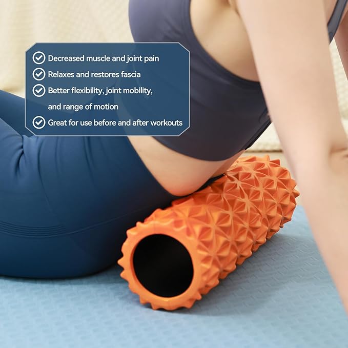 Foam Roller, 15 inch High Density Massage Roller for Exercise | Deep Tissue Massager for Muscle Massage, Myofascial Trigger Point Release, Exercise, Yoga, Pilates & Stretching, Orange