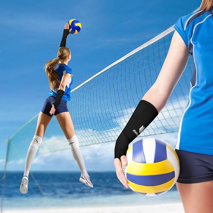FitsT4 Sports Volleyball Arm Sleeves for Girls Passing Forearm Sleeves with Protection Pads and Thumbhole for Youth