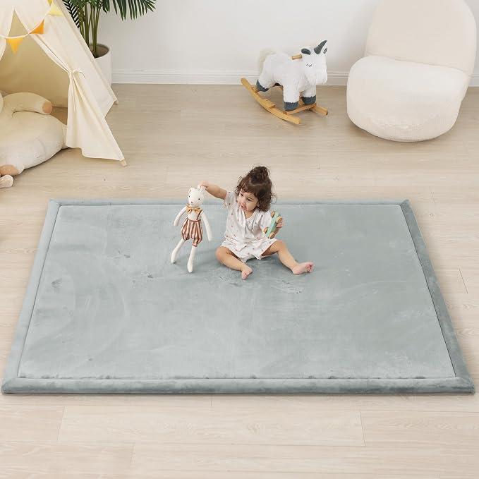 1.5" Thick Baby Play Mat for Floor Tummy Time, Large Pro Soft Foam Activity Playmats Playroom, Easy Care with Non-Slip Safe for Infant Toddler Kids Crawling79 x 118" (Light Grey)