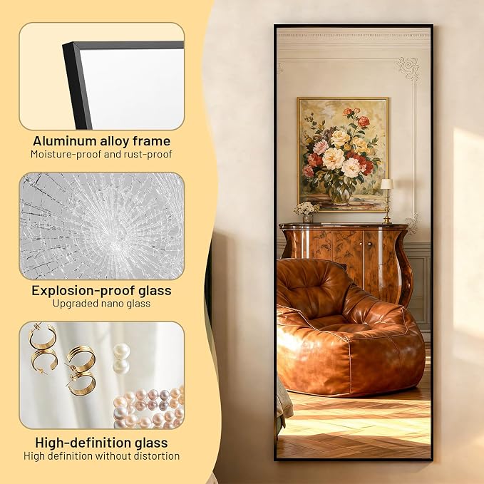 Simple Deluxe Full Length Mirror, 56"×15" Large Floor Mirrors, for Wall Door Bedroom Bathroom Living Room (Black)