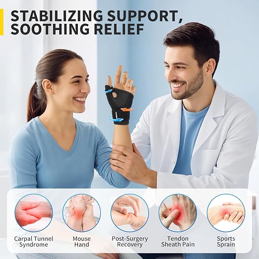 CAMBIVO Thumb Splint & Wrist Brace, Adjustable CMC Joint Pain Relief, Black | Triple Adjustable Straps, Breathable Mesh, Open-Palm Design, Reversible Left/Right Fit, for Typing, Sleep, Daily Tasks