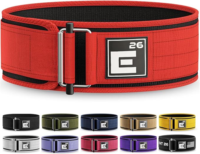 Element 26 Self-Locking Weight Lifting Belt | 4” Back Support for Gym, Powerlifting, Body Building, Cross Training, Men, Women, Deadlift, Squat, Quick Locking, Competition