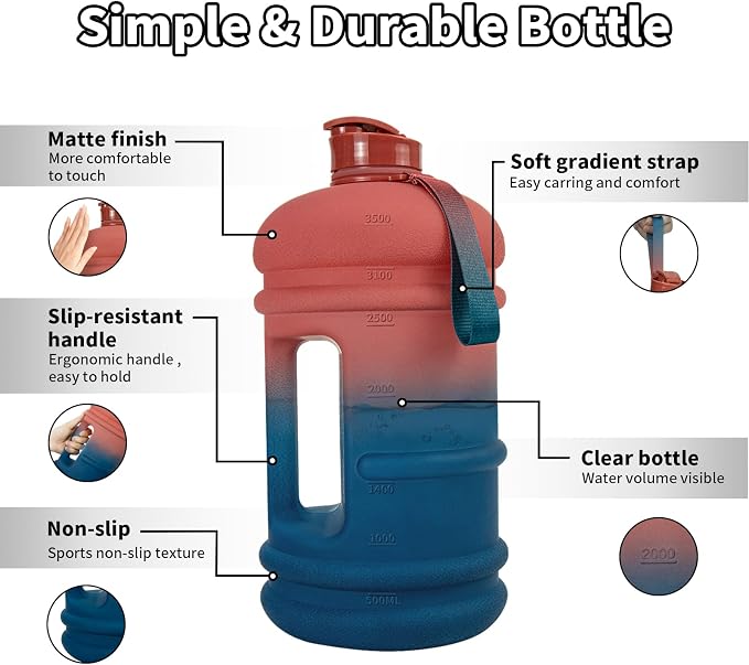 TOOFEEL1 Gallon Water Bottle,Leakproof,Bpa Free,Dishwasher Safe,128 oz Large Water Jug wiht Handle,Travel & Camping & Sports & Gym Water Bottle For Men and Women - Dawn