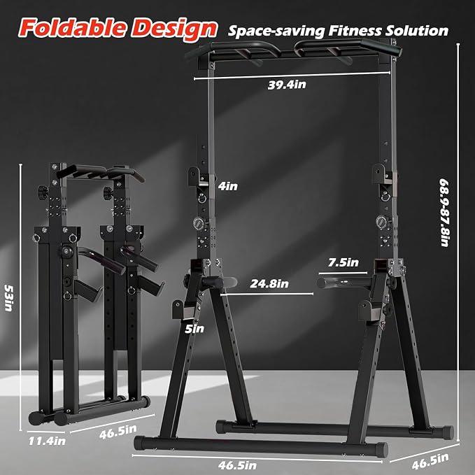 Foldable Power Tower Pull Up Bar Station, Adjustable Height | 700lbs Loading,Free Standing Pull Up Power Tower Station,Portable and Space Saving,fits Woman and Man, Mulit-grips,