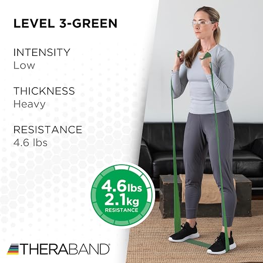THERABAND Professional Resistance Band, Green Level 3 Heavy, 5 ft Exercise | Elastic resistance band for exercise, strength training, stretching and physical therapy - ideal for home workouts