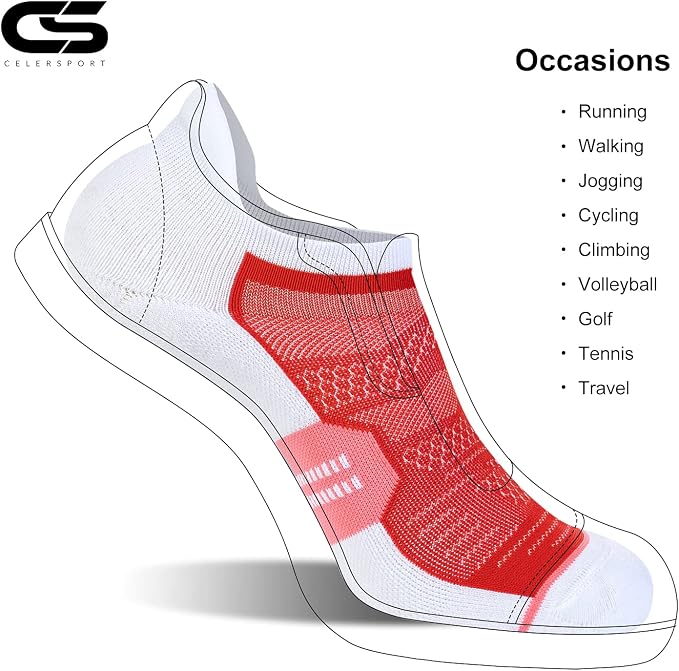 CS CELERSPORT 6 Pack Women's Ankle Running Socks Cushioned Low Cut Tab Athletic Socks