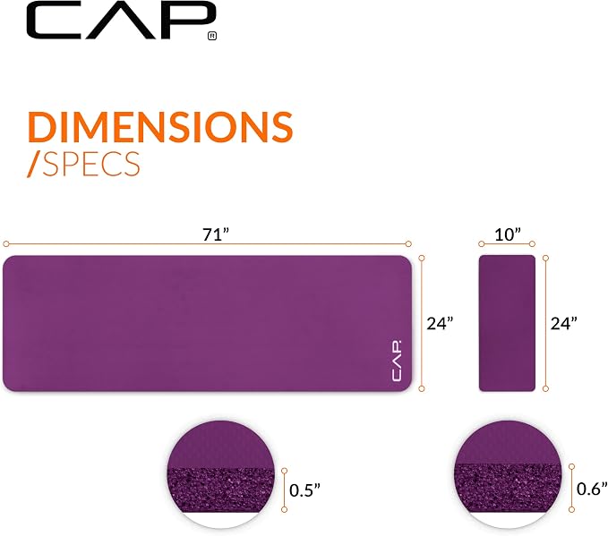 CAP Barbell 1/2-Inch High Density Exercise Yoga Mat with Strap | Multiple Options