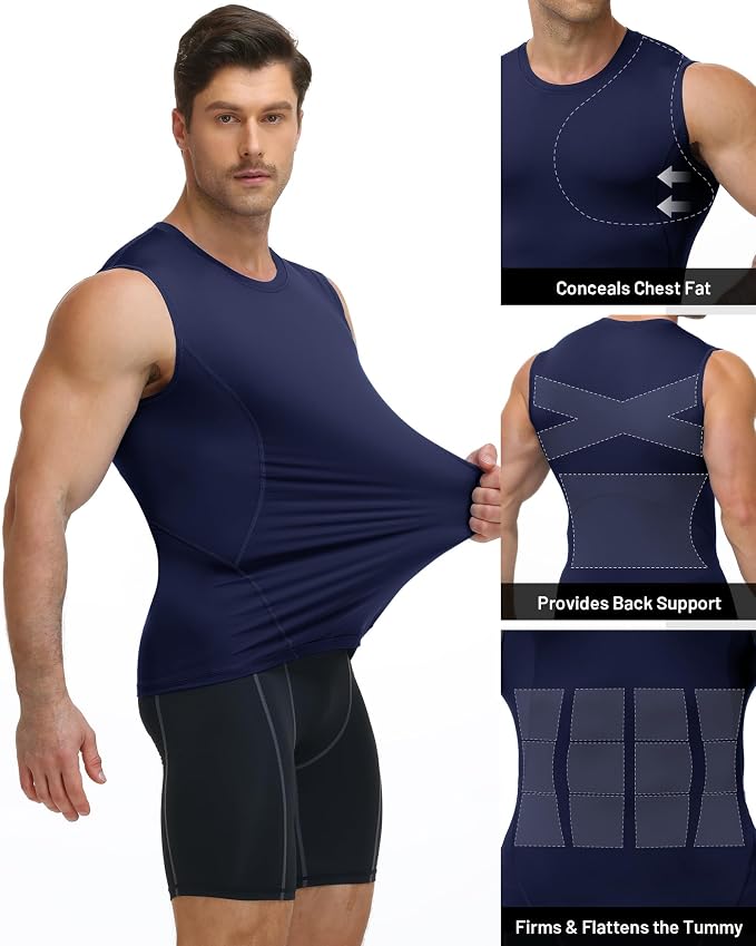 Mens Sleeveless Compression Shirt Athletic Workout Tank Top Quick Dry Muscle Base Layer Undershirt Gym Running
