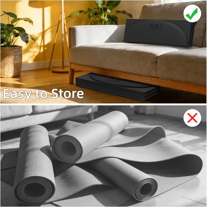 ILILI Foldable Yoga Mat-Semicircular, 10mm Thick, TPE Material, Extra Long 75"L x 26"W, Soft and Comfortable Folding Oval Mat 0.4 Inches, Easy to Carry and Store, 190*66cm Portable Multi-Functional Use for Yoga, Home Exercise & Outdoor