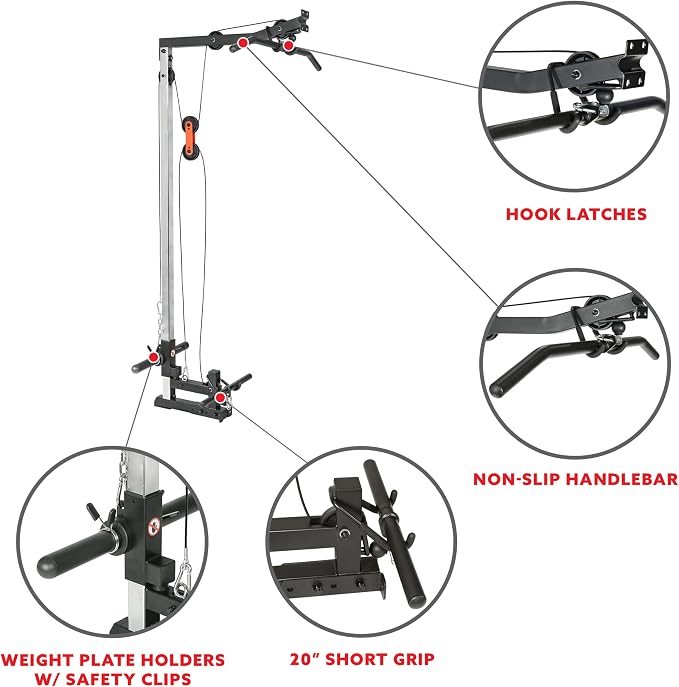 Sunny Health & Fitness Power Zone Strength Rack Power Cage - 1000 LB Weight Capacity, Spotter Bar, Angled Pull-Up Bar, J-Hooks, Resistance Band Pins, Optional LAT Pull Down
