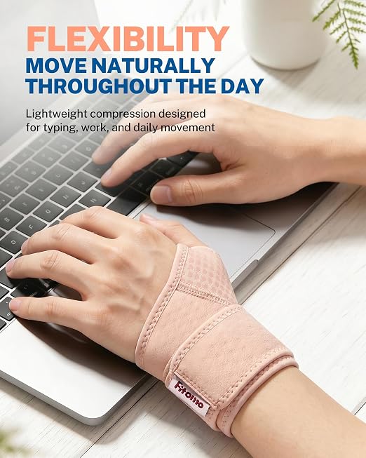 Wrist Brace with Soft-Touch Fabric, Breathable Compression Support | Mild Carpal Tunnel Support , Adjustable Compression Wrist Wrap , Enlarged Thumb Opening , Typing, Office Work & Daily Wear