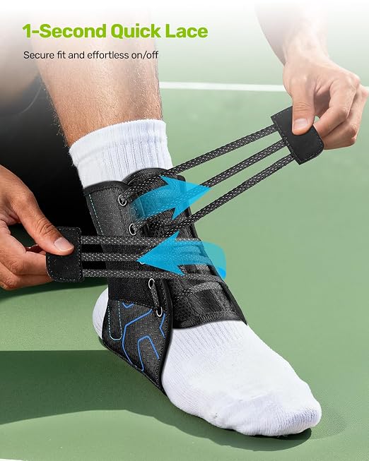 Rakiie Quick Lace Up Ankle Brace with 2 Metal Support Stays, Breathable Stabilizer for Sprained Ankle, Slim Fit Ankle Support for Men & Women, Sports, Running, Basketball (Black, S)