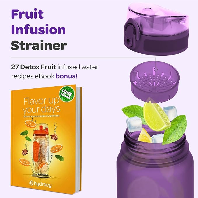 Hydracy Water Bottle with Time Marker -Large 32 oz BPA Free Water Bottle & No Sweat Sleeve -Leak Proof Gym Bottle with Fruit Infuser Strainer & Times to Drink -Ideal Gift for Fitness Sports & Outdoors | BPA-Free Tritan, Leakproof Flip-Top Lid,No-Sweat ...