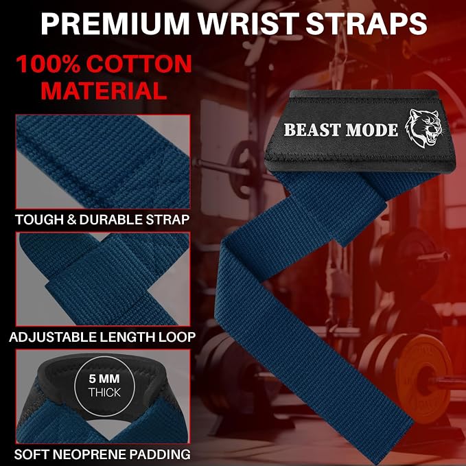 TECEUM Neoprene Padded Cotton Lifting Straps for Weightlifting, 1 Pair