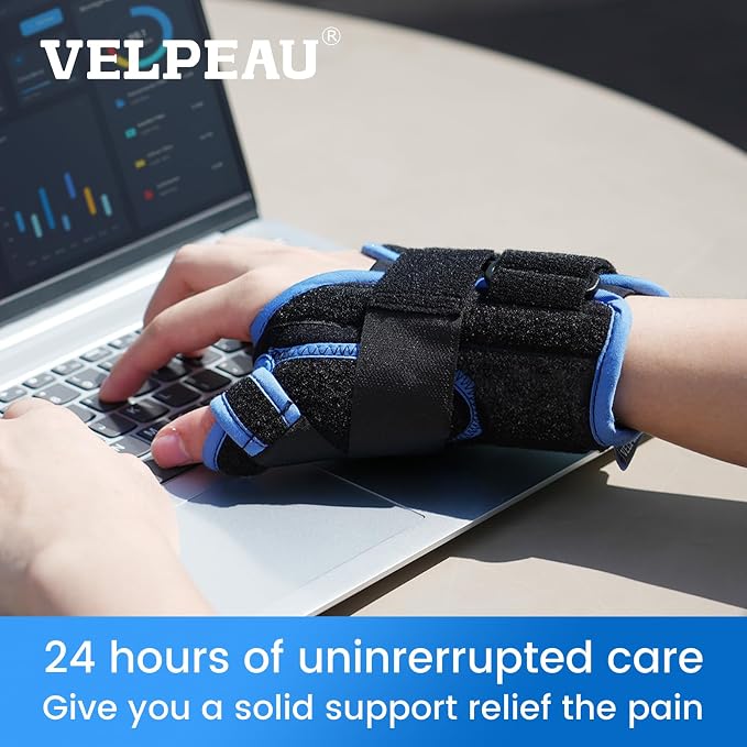 VELPEAU Carpal Tunnel Wrist Brace with Thumb Stabilizer Night Support, Completely Stabilizes Wrist Thumb Joint, Pain Relief for Tendonitis, De Quervain's Tenosynovitis, Arthritis (Short, Left Hand, L)