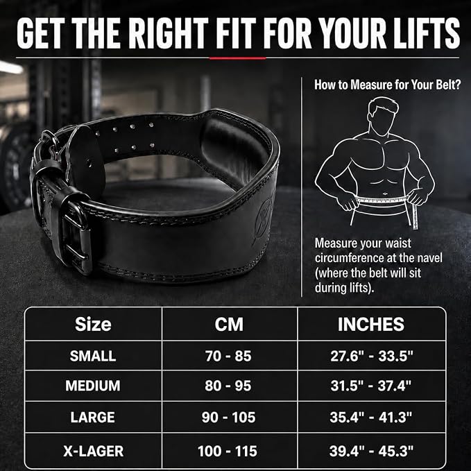 Weight Lifting Belt for Squat Deadlift Powerlifting Gym Workout | 4 Inch Padded, Men Women Fit, Adjustable Prong Buckle, Bodybuilding, Gym Workouts, Cross Training, Competition Use