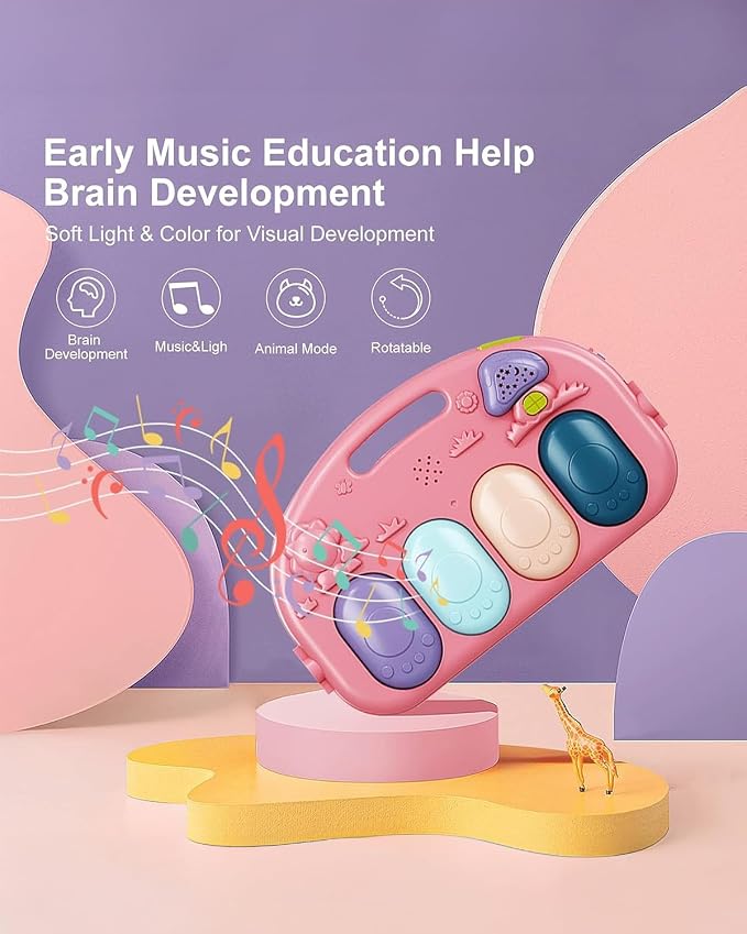 dearlomum Pink Lion Theme Baby Play Mat Gym with Kick & Play Piano | Tummy Time Activity Mat with 5 Infant Sensory Toys, Music and Lights, Boy & Girl Gifts for Newborns 0 to 3 6 9 12 Months