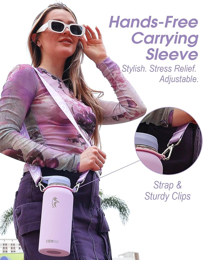 Coolflask 32 oz Water Bottle Insulated Stainless Steel with Strap | Metal Water Flask with Straw & Spout Lids, Triple-Wall, Cold 48+h, Dishwasher Safe, Leakproof, BPA-Free, for Gym & Hiking