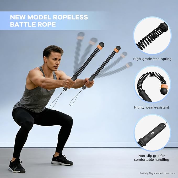 Cordless Battle Ropes with Adjustable Resistance Springs | Ultra-Portable Cordless Battle Ropes