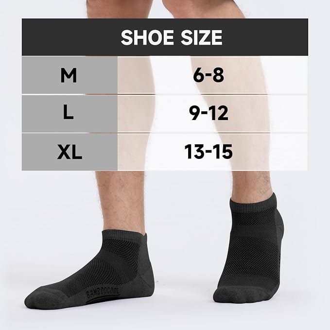 BAMBOO COOL Men's Athletic Ankle Socks Moisture Wicking, Anti-Odor Breathable Running Mesh Socks Arch Support, 8 Pack