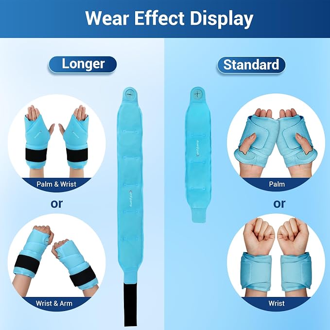 Comfytemp 24.5" Extra Long Wrist Ice Pack Wrap for Carpal Tunnel Relief, 2Packs | FSA Eligible HSA, Reusable Gel Wrist Brace Hot Cold Compress for Hand Forearm Pain, arthritis, Computer Overuse Injuries