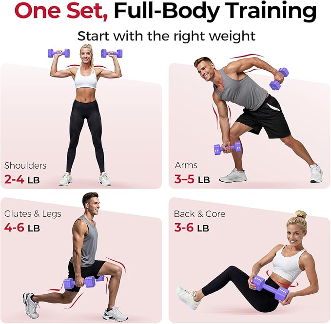 FEIERDUN DB3 5-in-1 Adjustable Dumbbell Set, 6LB/10LB Pair Adjustable Weights for Women at Home, Dual Locking Stable Hand Weights with TPU Soft Handle, Home Gym, Rehab, Pilates, Yoga, Strength Training