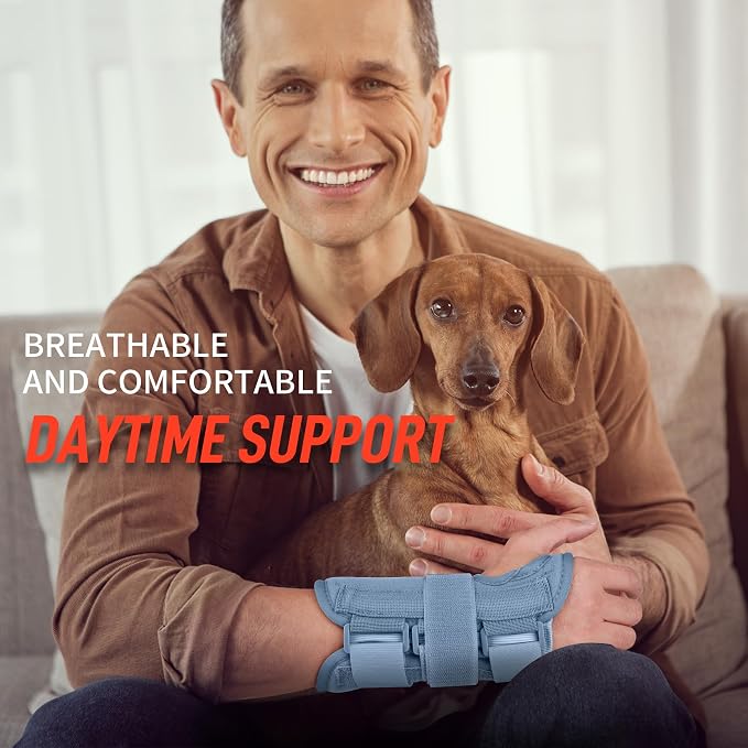 FEATOL Wrist Brace Carpal Tunnel for Women Men, Adjustable Night Sleep Support Brace with Splints Right Hand, Small/Medium