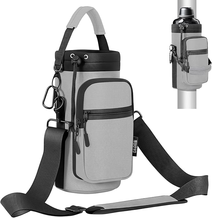 Nuovoware Magnetic Gym Bag, 40oz, Water Bottle Carrier Holder, Gray | Adjustable Shoulder Strap, Magnets Magnetic Gym Bag, Bottle Pouch Sling, 2 Pocket, Neoprene Organizer Sleeve