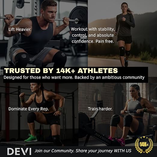 Knee Sleeves 7mm for Weightlifting, Squats, Fitness, Powerlifting, with Advanced 2025 Anti-Slip Design, Premium Neoprene, Constant Compression Brace, Gym Training Support - 1 PAIR - Men Women – DEVI