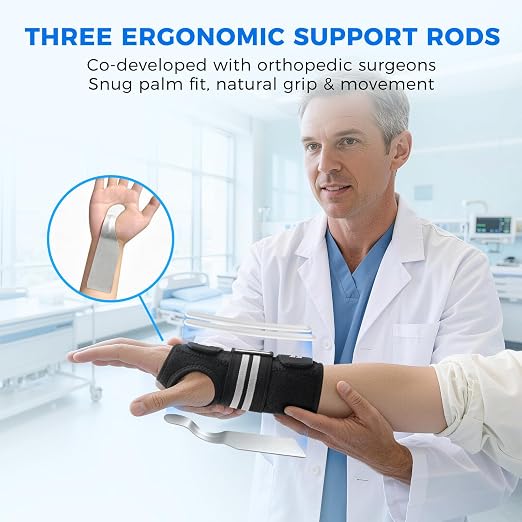 Carpal Tunnel Wrist Brace, Equipped with 3 Ergonomic Splints, Breathable Wrist Support for Men & Women, Night & Work Support, Pain Relief, Tendonitis, Sprain, Rigid Hand Brace for Arthritis (Right Hand, Black/White, Medium)