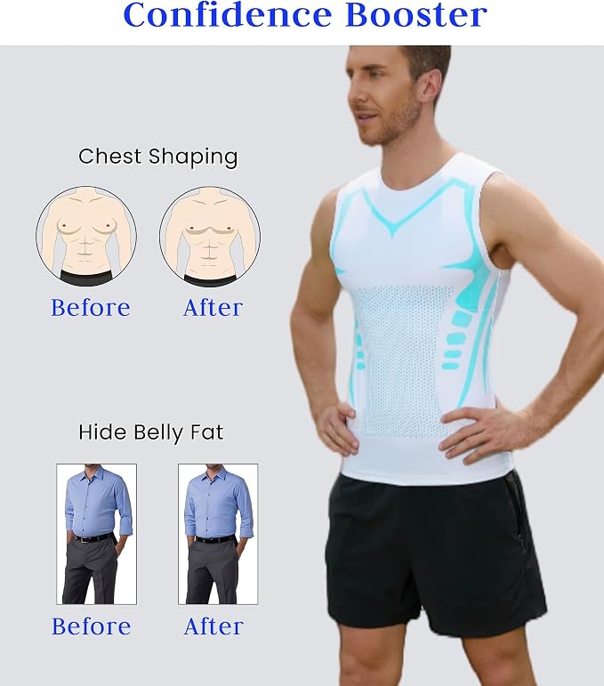 Compression Shirt Men Slimming Body Shaper Vest Crewneck Workout Tank Top | Tummy Control Undershirts, Gynecomastia Compression Shirts, Back Support, Sleeveless Muscle Shirts, Shaping Tank Top