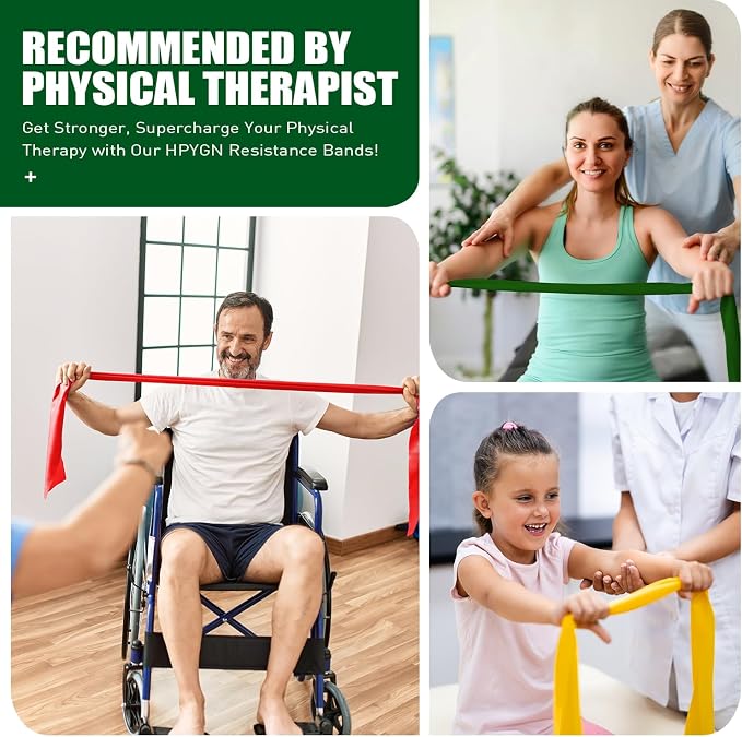 HPYGN 3 Levels Non-Latex Exercise Bands for Physical Therapy & Yoga, Professional Resistance Bands Set for Working Out, Strength Training, Pilates & Rehab, TPE Elastic Stretch Bands for Seniors, Women