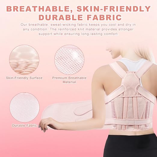 Back Brace Posture Corrector for Women and Men, Adjustable Shoulder Straightener Full Lumbar Support Belt, Upper and Lower Back Pain Relief, Scoliosis Hunchback Hump Thoracic Spine Corrector (Pink S)