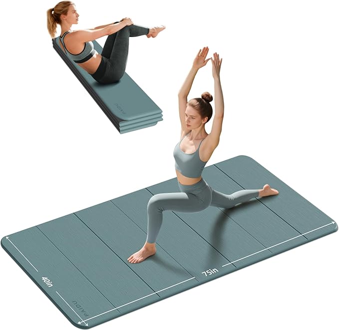 PAIDU Foldable Yoga Mat (10MM) 75‘’x40‘“ Quick Fold，Easy Storage | TPE Non-Slip Design, Ea Extra Long/Wide for Indoor Yoga, Pilates and Outdoor Travel Workouts