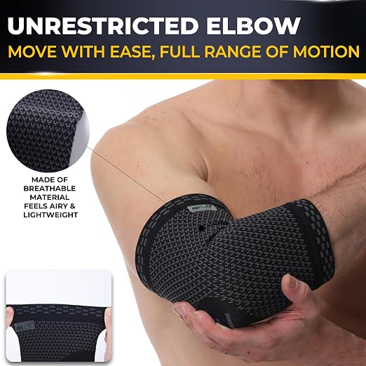 NeoTech Care Elbow Support Brace - Breathable - Men, Women, Right or Left (Black Color, Size S, 1 Pair)