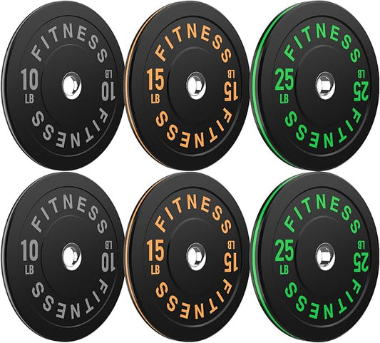 HANDBODE 2-Inch Weight Plates High Bounce, Olympic Bumper Plate Set 45/100/160/190/260/300lb, Colored Weight Plates Set for Home Gym, Barbell Weights Rubber Strength Training Plate for Weight Lifting