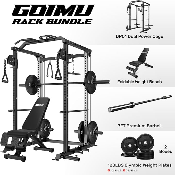 DP01 Power Cage, 2000LBS Squat Rack with Cable Crossover and Dual Independent Pulley System, Full Cage for Full Body Training, Power Rack with More Training Attachments for Home Gym