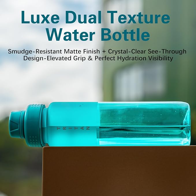 OLDLEY 32oz Water Bottle with Handle, BPA-Free Tritan Reusable Sports Water Bottle with Leak-Proof Dust Lid, Wide Mouth, Cup Holder Friendly, Half Frosted Clear Bottle for Gym, Travel, Work,Aqua Blue