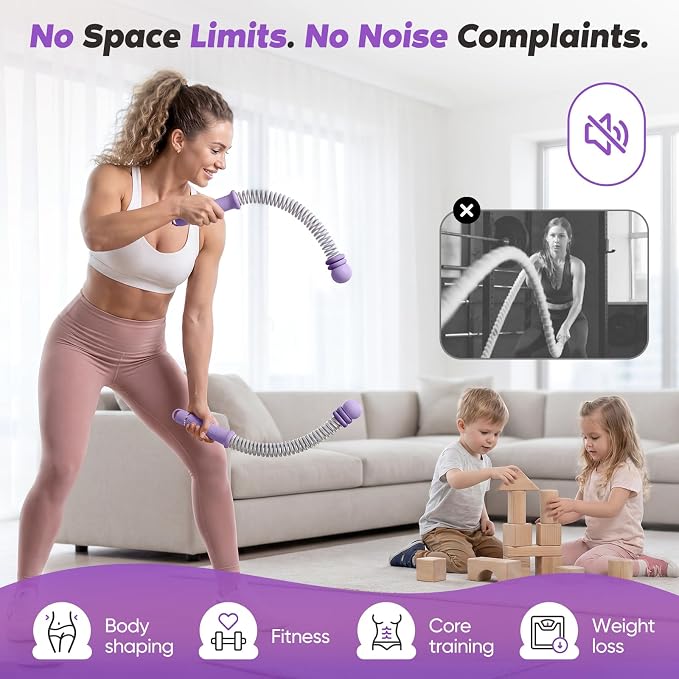 KUZARO Upgrade Weighted Ropeless Battle Ropes for Women, Quiet Adjustable Cordless Battle Ropes for Home Gym HIIT Cardio & Strength Training, Portable Exercise Rope for Arm & Core, Apartment Gear