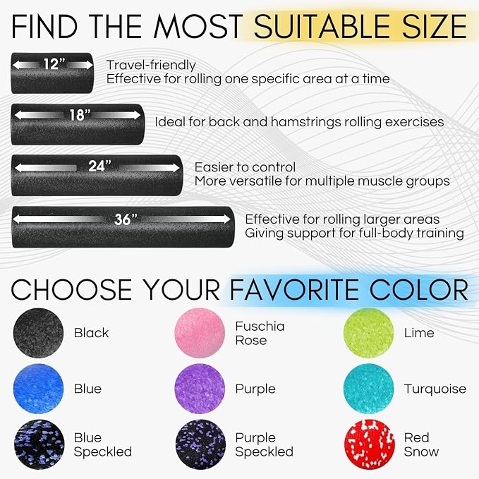 Yes4All Foam Roller, EPP High-Density Material, High Firmness Level, Back Roller for Athlete & Professional, Suitable for Back, Stretching, & Pilates, 12/18/24/36 inch - Black, 12 in