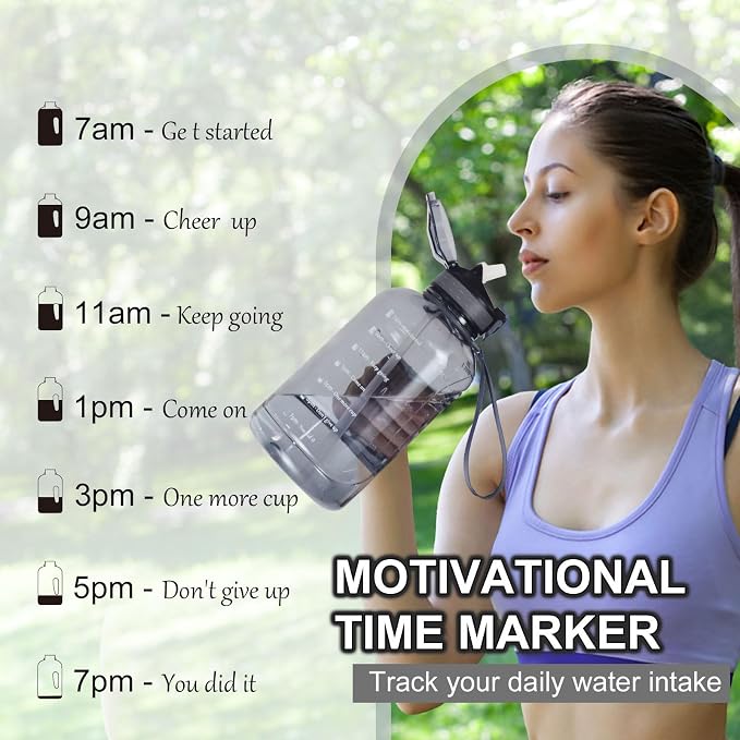 2l Water Bottle with Straw Cap Large Capacity 2 litre | BPA Free Hydration Jug with Handle and Motivational 64oz Drinking Jug