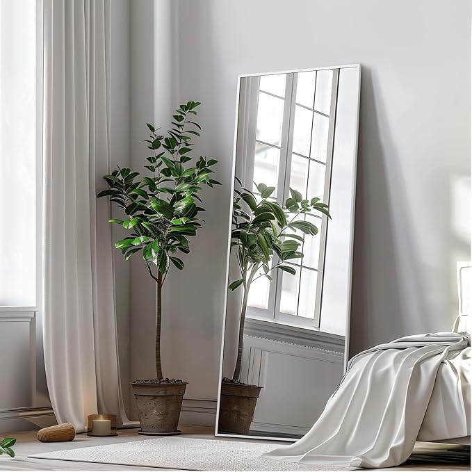 MELOMOIR 56"x18" Full Length Mirror, Silver Floor Mirror with Stand or Wall Mount, Aluminum Alloy Frame Full Body Mirror for Bedroom, Living Room, Cloakroom, Hallway